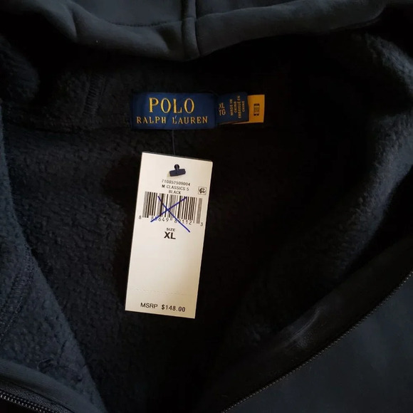 New Mens Polo Ralph Lauren Double Knit Black Fleece Full Zip Hoodie Track Jacket - Picture 2 of 3